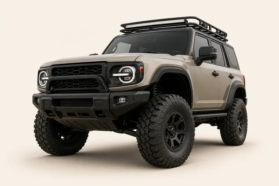 Lifted four-wheel drive with oversized all-terrain tires
