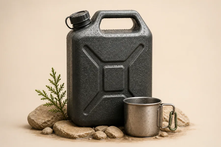 Expedition water container and metal camp cup